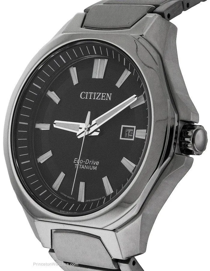 Citizen Mens Eco-Drive Titanium Watch - Black Dial with Date and Titanium Bracelet