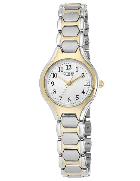 Ladies Two-Tone Quartz Watch with Date - Citizen - White Dial, Stainless Steel Bracelet