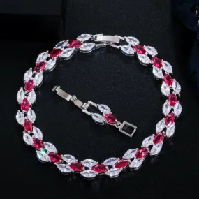 Created Pink and White Sapphire Marquise Shape Tennis Bracelet