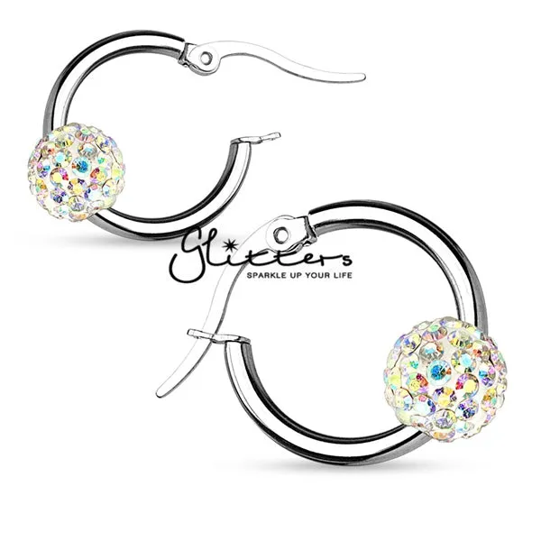 Crystal Ball 316L Surgical Steel Hoop Earrings