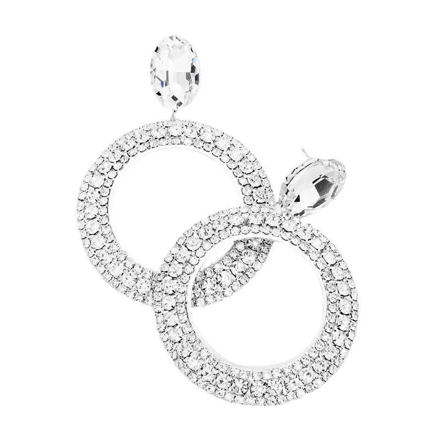 Crystal Rhinestone Open Circle Dangle Evening Earrings