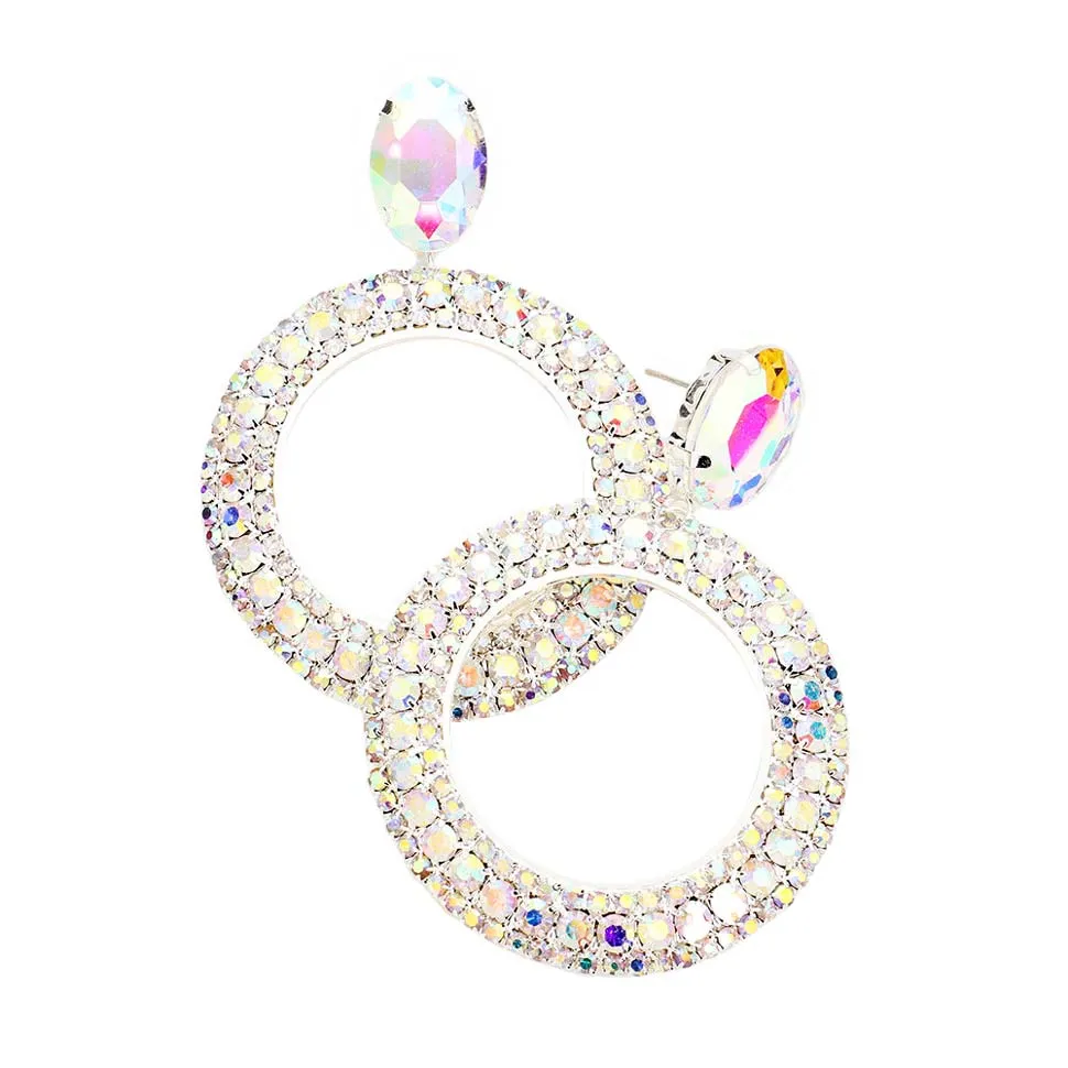 Crystal Rhinestone Open Circle Dangle Evening Earrings