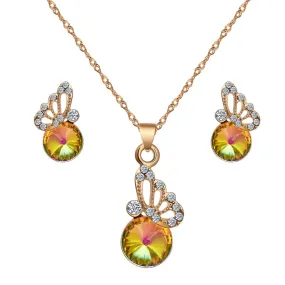 Cubic Zirconia Butterfly and Colorful Crystal Necklace & Earrings Wedding Jewelry Set