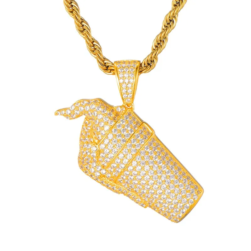 Cubic-Zirconia-Studded Ice Cream Float Bling Hip-hop Pendant Necklace