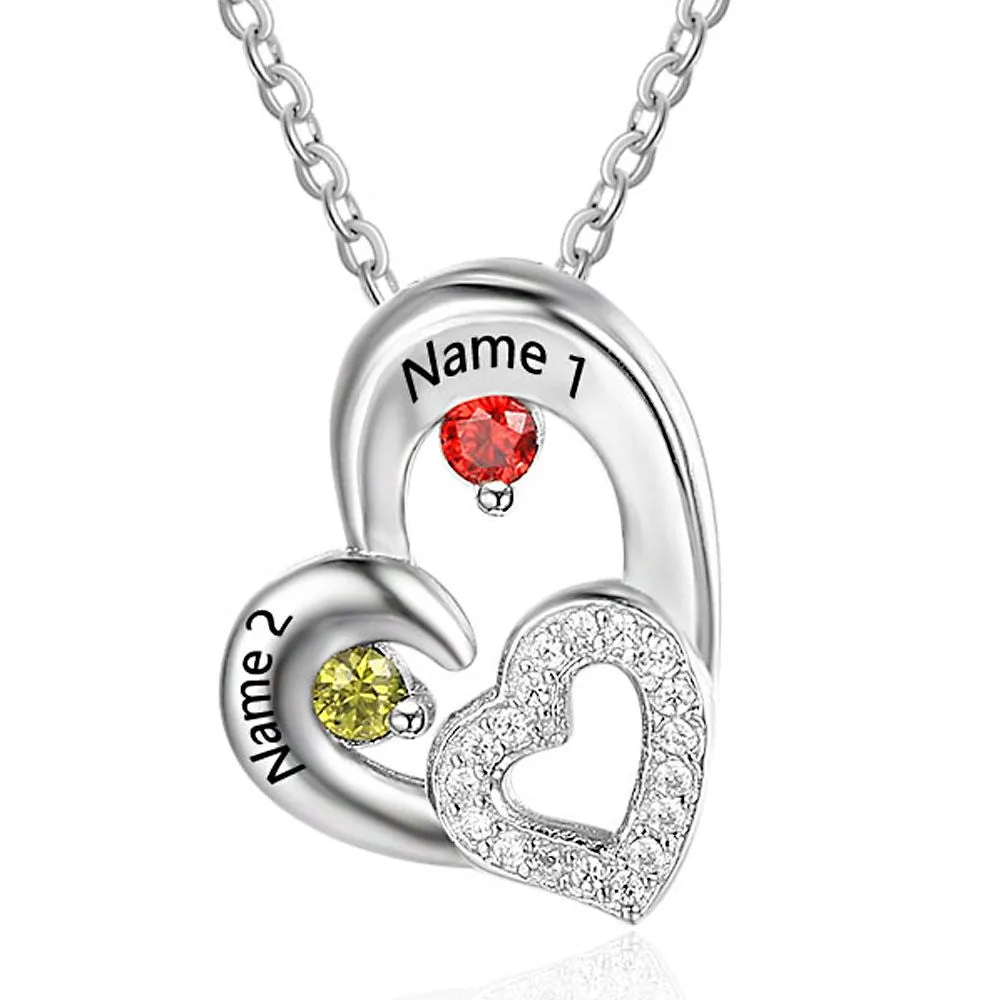 Custom 2 Stone Name Necklace - 2 Engraved Names Personalized Mother's Necklace