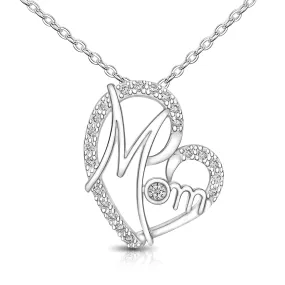 CZ Motherly Love Necklace I Love You Mom Heart Necklace