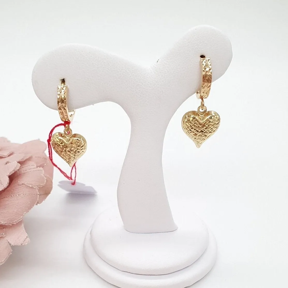 Dangling Heart Diacut Huggies Earrings