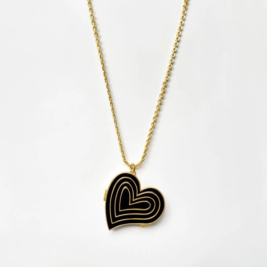 Deco Heart Locket & Signet Ring Gift Set (Onyx) - Gold