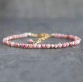 Delicate Rhodonite Stone Bracelet - Stone of Compassion, Love, Calmness, Joy, Grounding