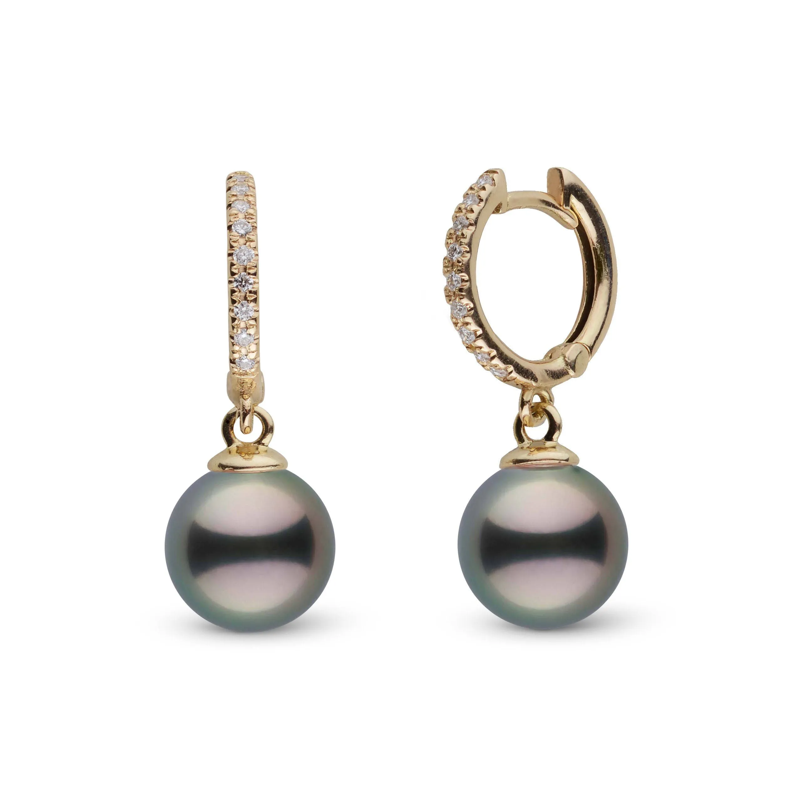 Diamond Small Hoop Collection 8.0-9.0 mm Tahitian Pearl Earrings