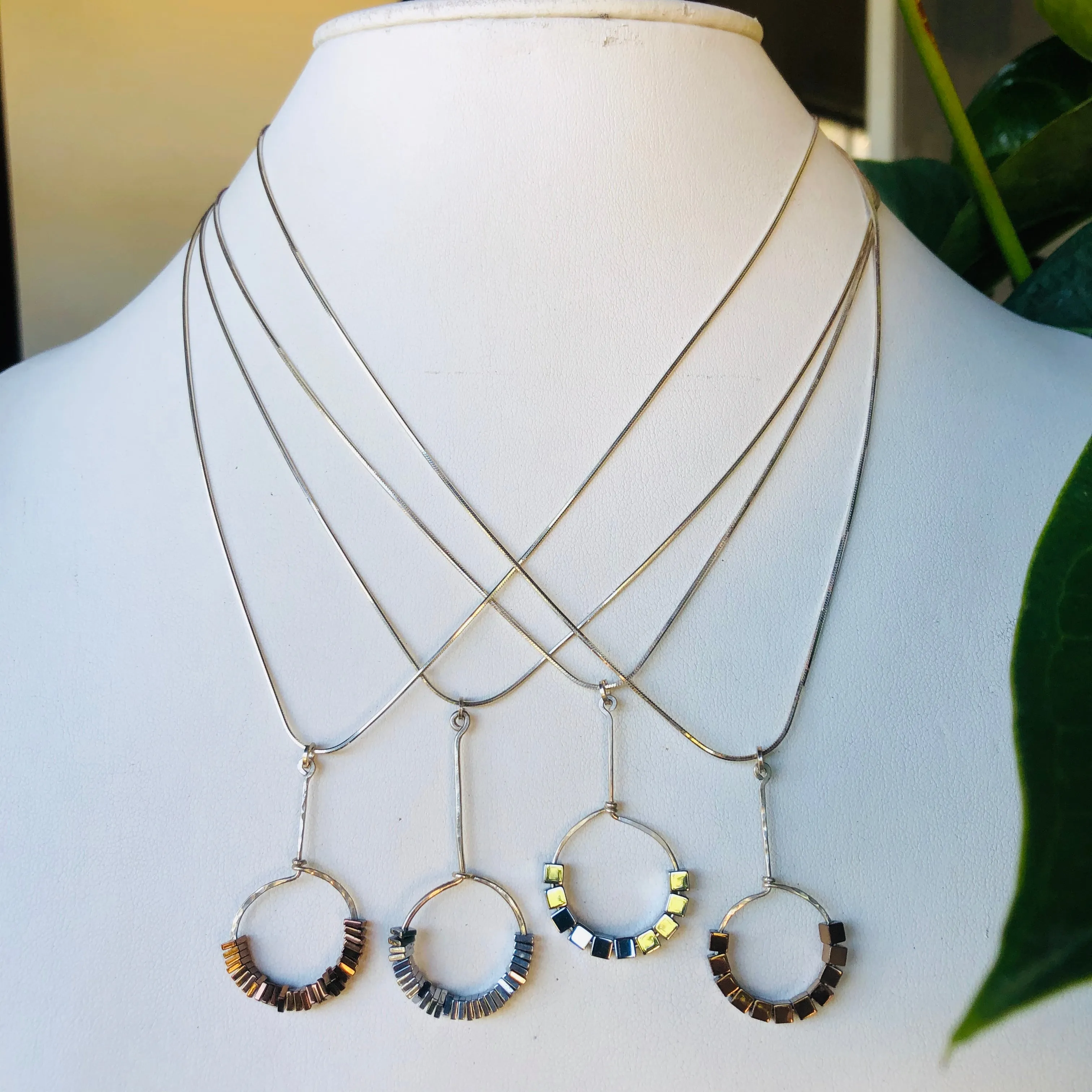 disco monocle hematite necklace