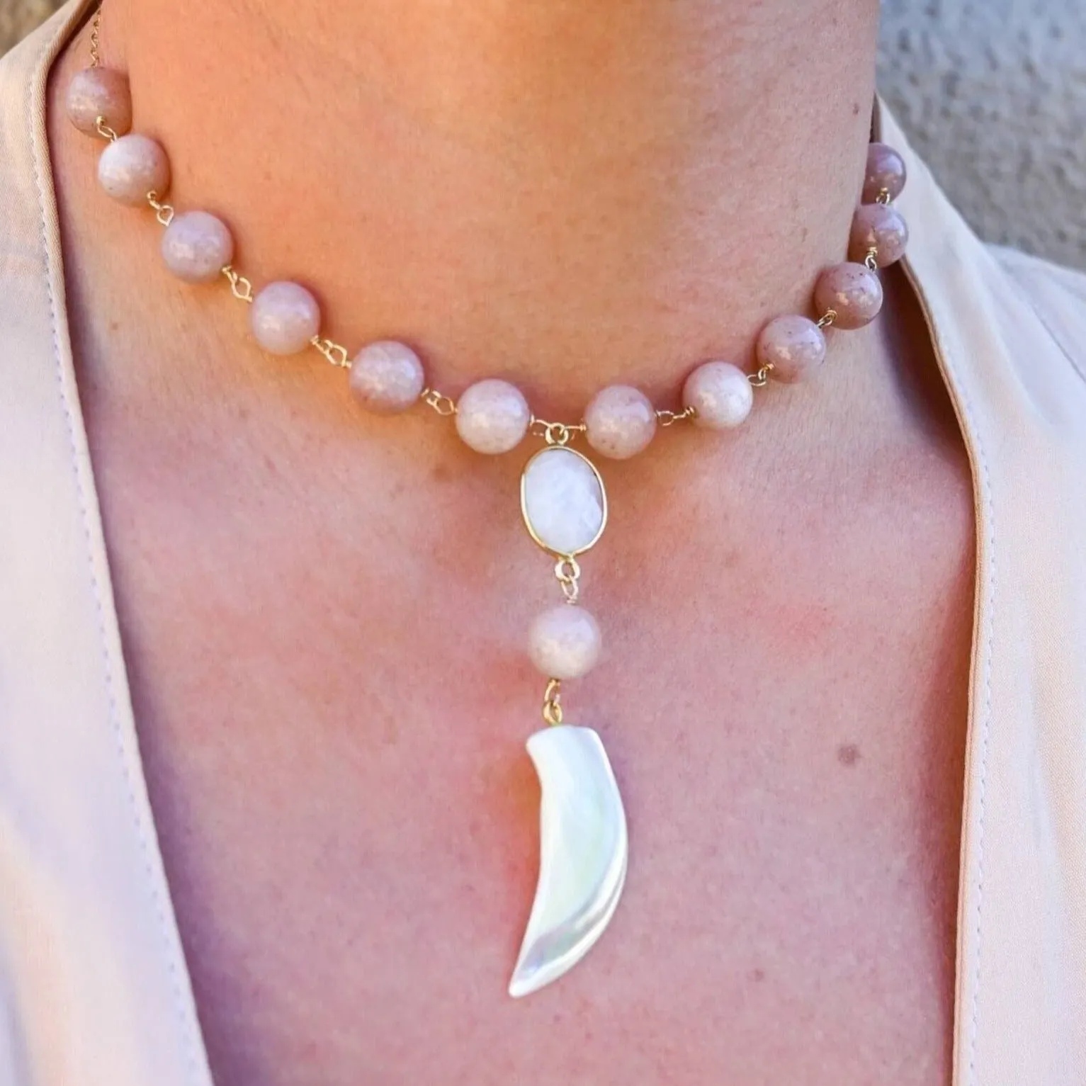 Divine Feminine Peach Moonstone Choker