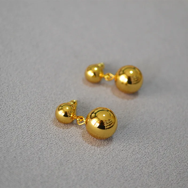 Dual Gold Balls Drop Earrings