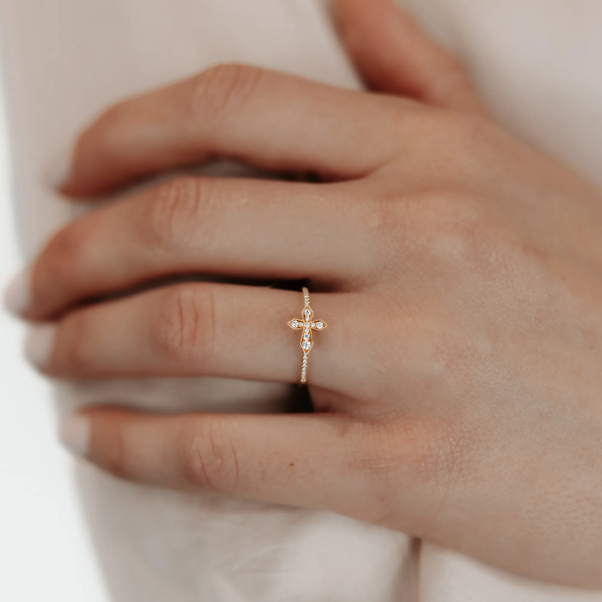 East to West Diamond Cross Ring