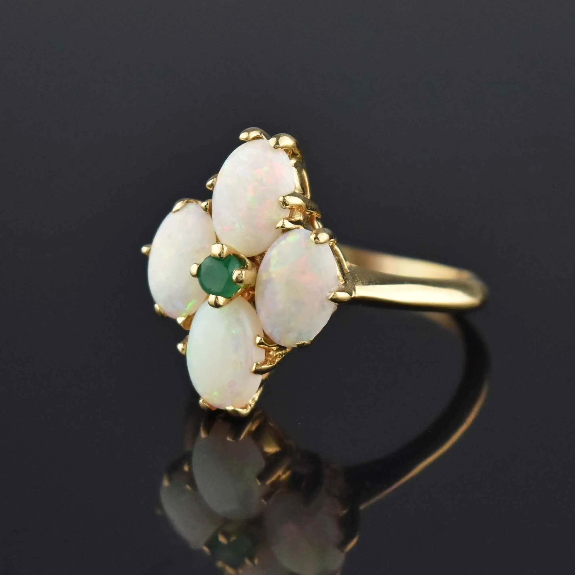 Edwardian 14K Gold Opal Emerald Four Stone Ring