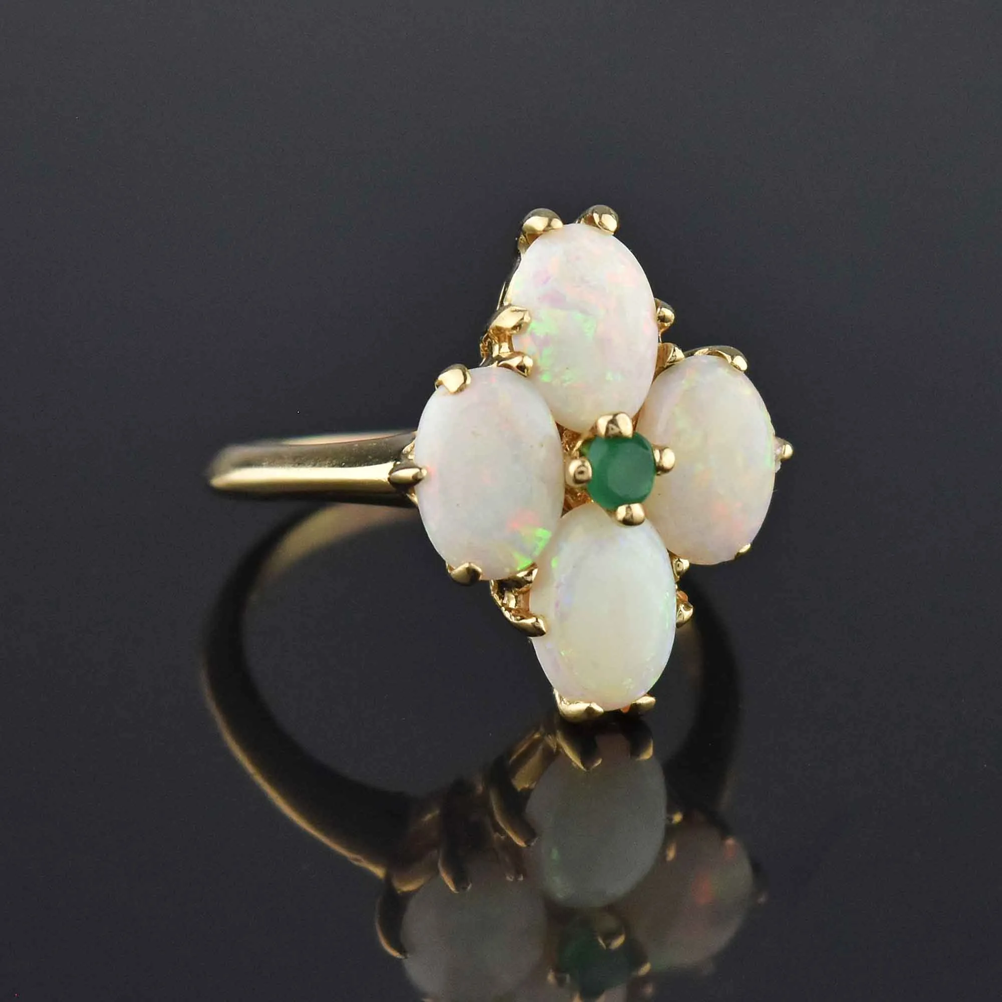 Edwardian 14K Gold Opal Emerald Four Stone Ring