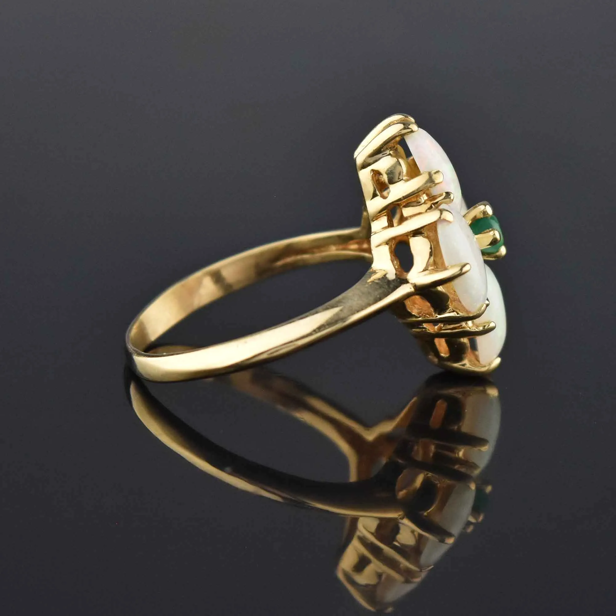 Edwardian 14K Gold Opal Emerald Four Stone Ring