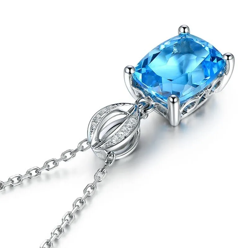 Elegant Cushion Brilliant Cut Aquamarine Pendant Necklace