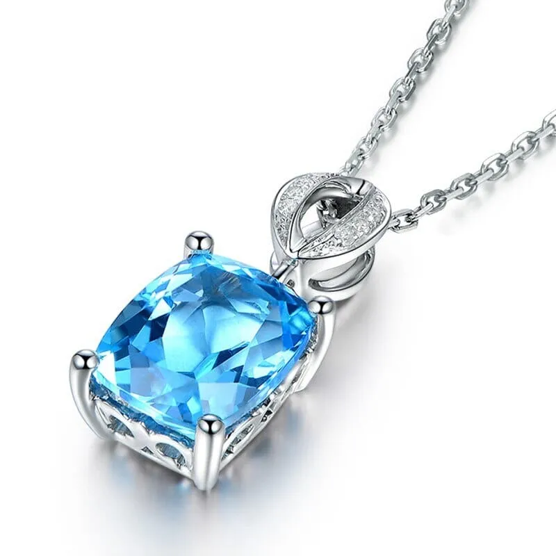 Elegant Cushion Brilliant Cut Aquamarine Pendant Necklace