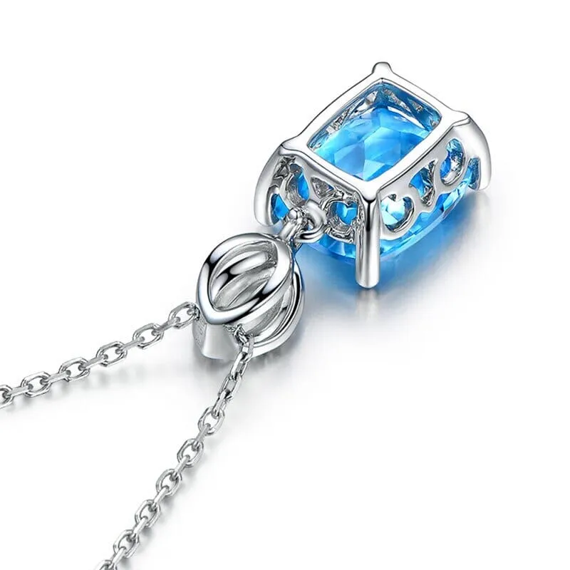 Elegant Cushion Brilliant Cut Aquamarine Pendant Necklace