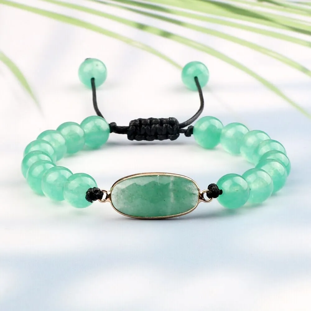 Energy 8mm Green Aventurine Beaded Charm Braided Bracelets