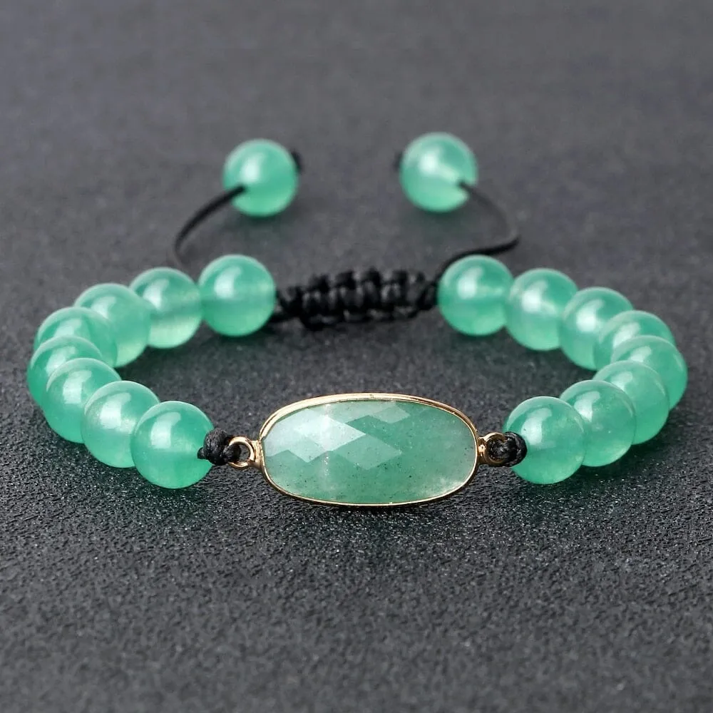 Energy 8mm Green Aventurine Beaded Charm Braided Bracelets