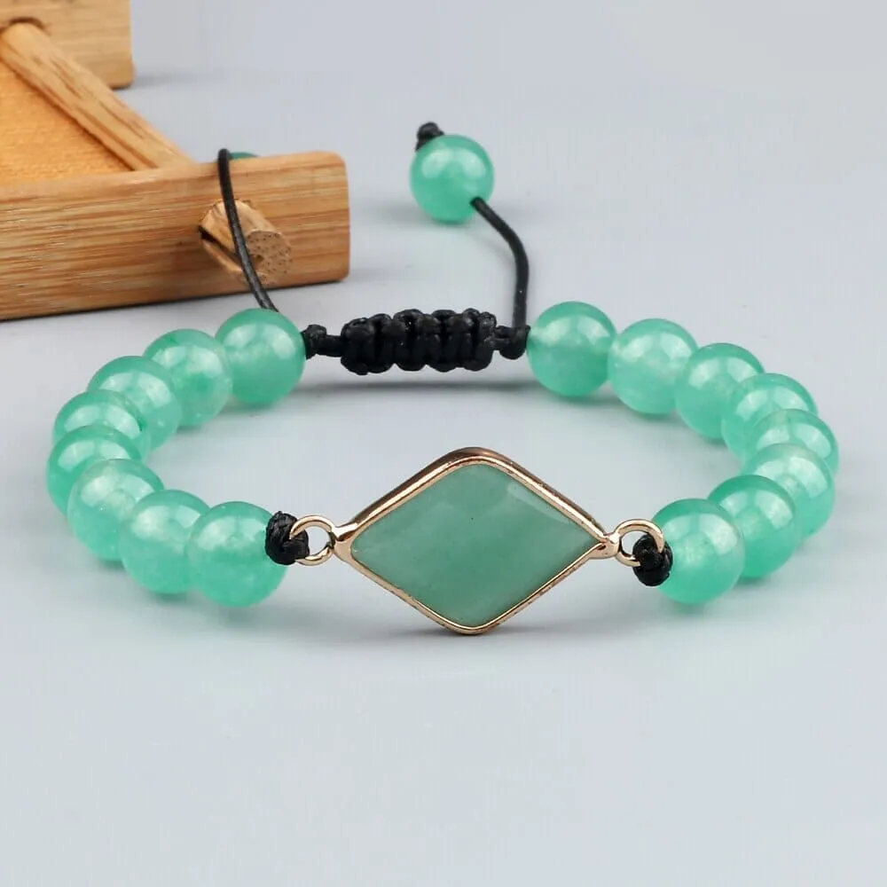 Energy 8mm Green Aventurine Beaded Charm Braided Bracelets