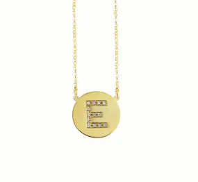 Engraved Gold Disc CZ Initial Necklace - Katie Holmes - Katy Perry