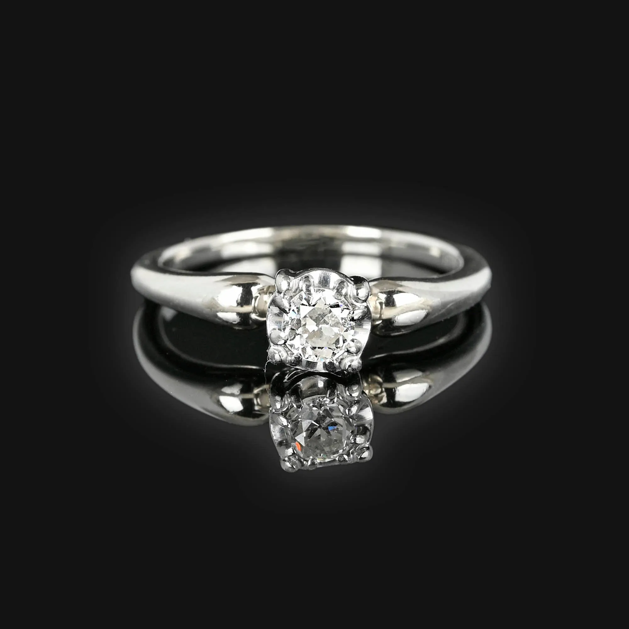 Estate Jabel Diamond Solitaire Ring in 18K White Gold