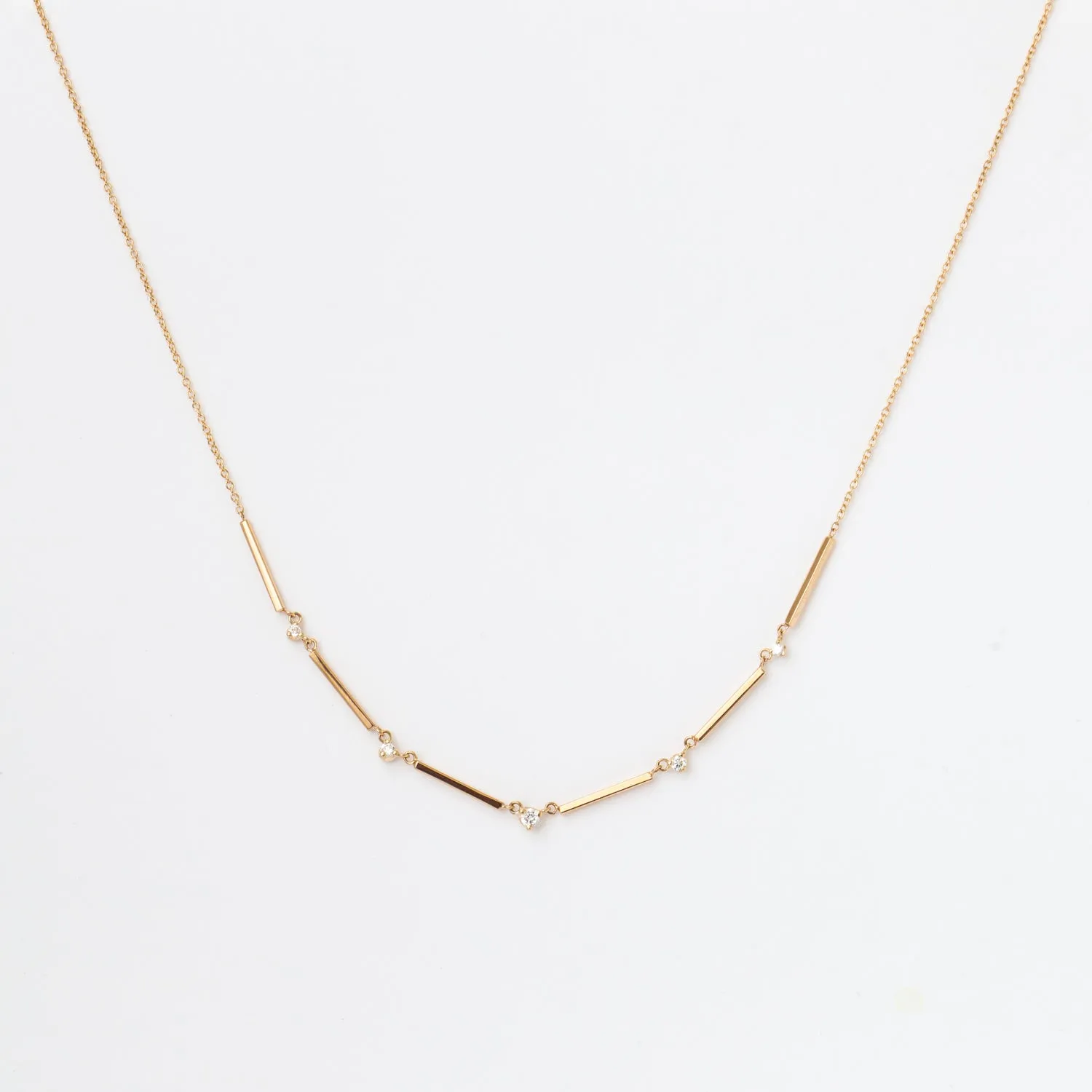 Five Graduated Prong Diamond & Gold Bar Necklace