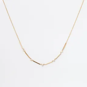 Five Graduated Prong Diamond & Gold Bar Necklace