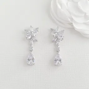 Floral Bridal Earrings with Teardrops-Ivy