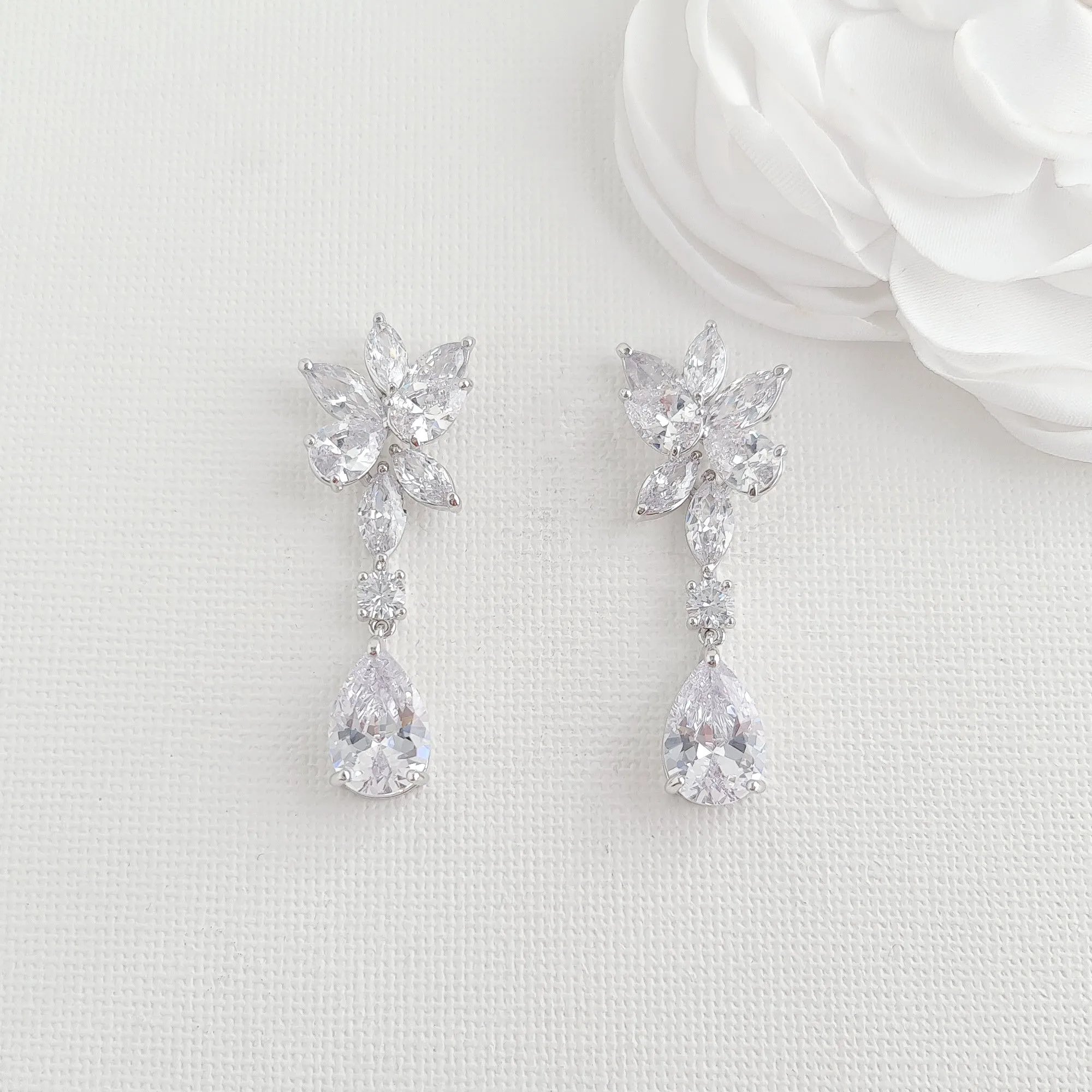 Floral Bridal Earrings with Teardrops-Ivy