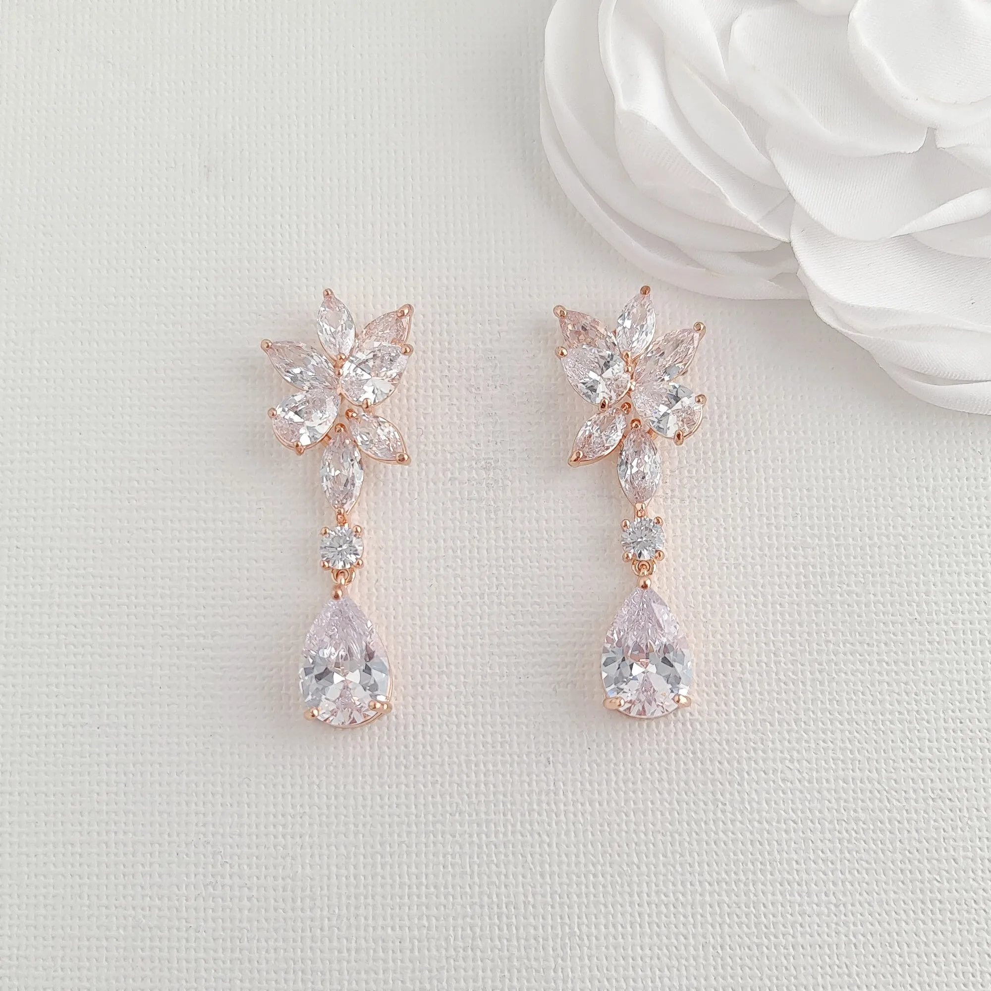 Floral Bridal Earrings with Teardrops-Ivy