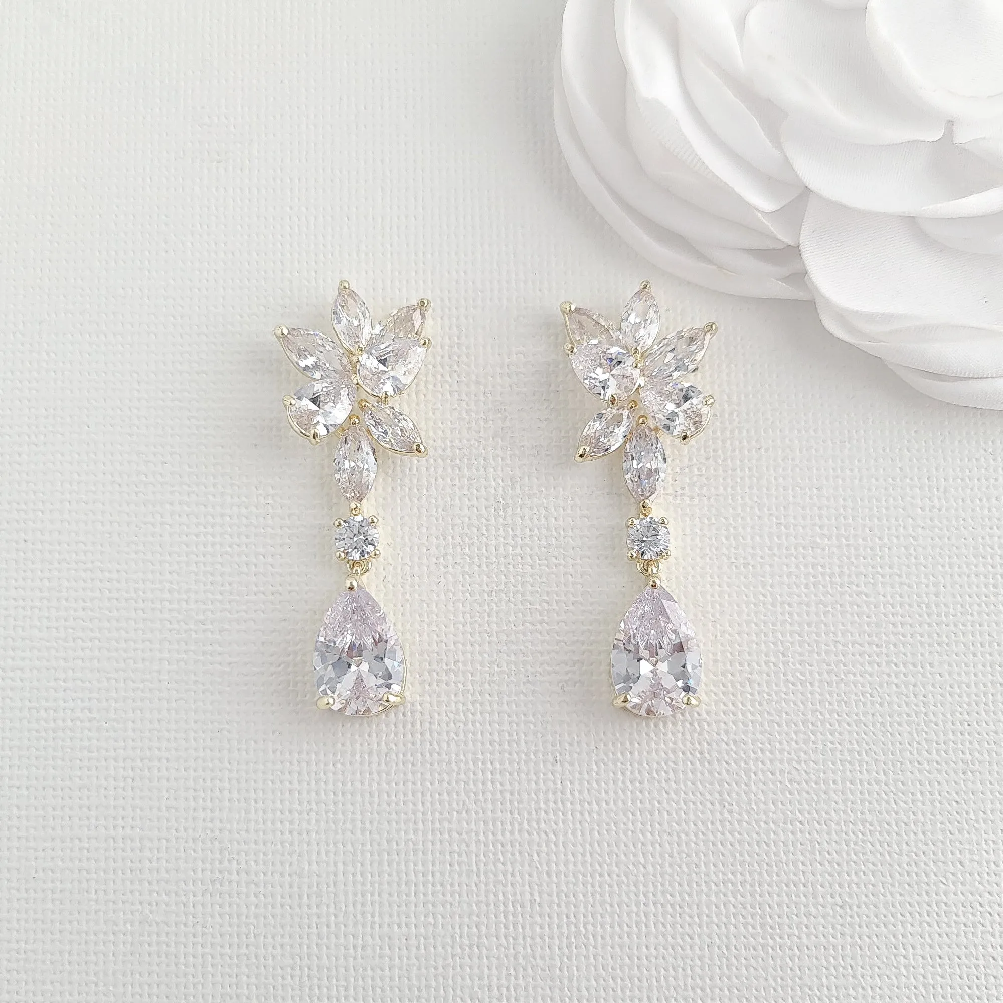 Floral Bridal Earrings with Teardrops-Ivy