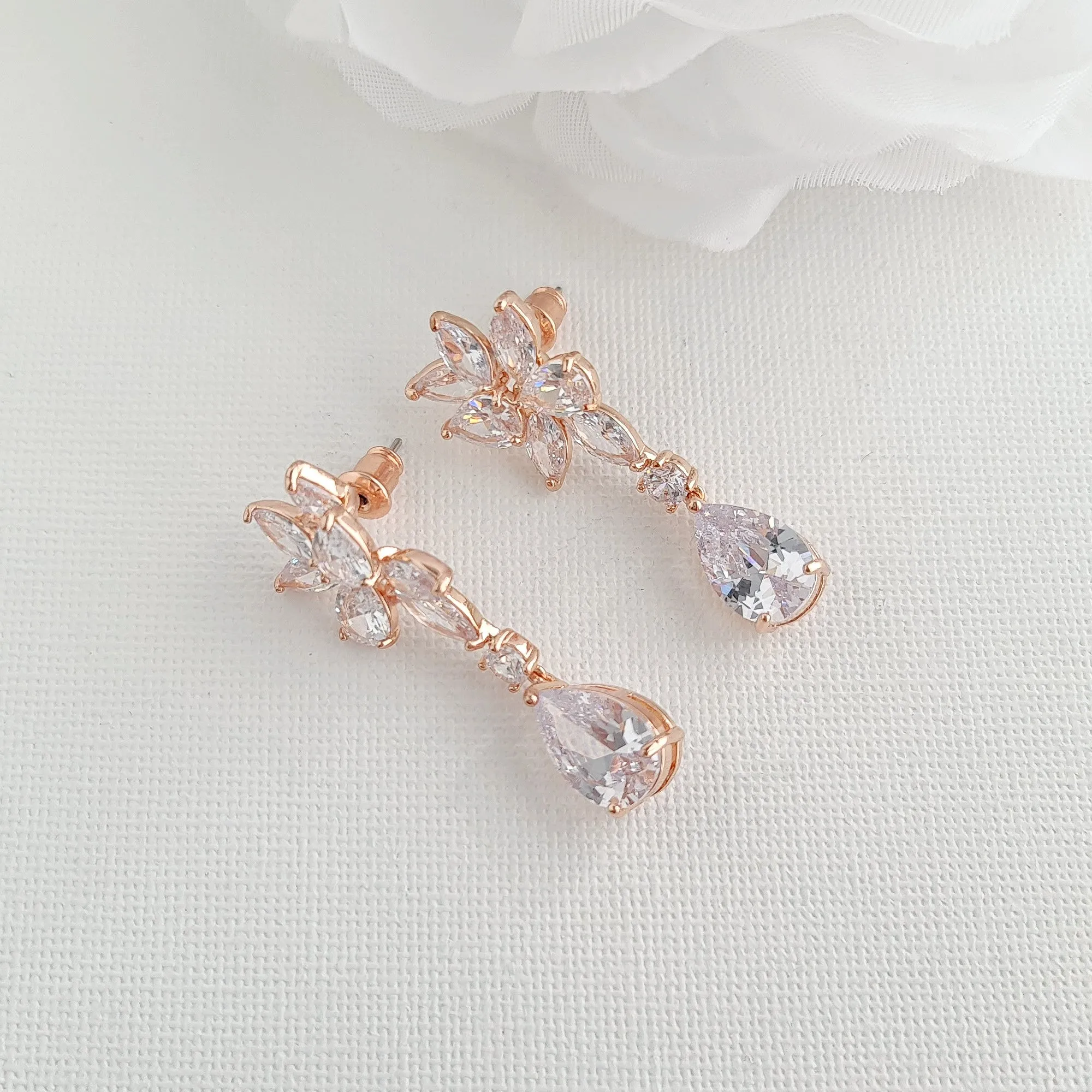 Floral Bridal Earrings with Teardrops-Ivy