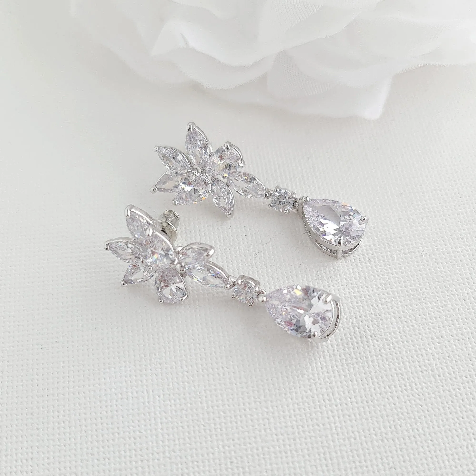 Floral Bridal Earrings with Teardrops-Ivy