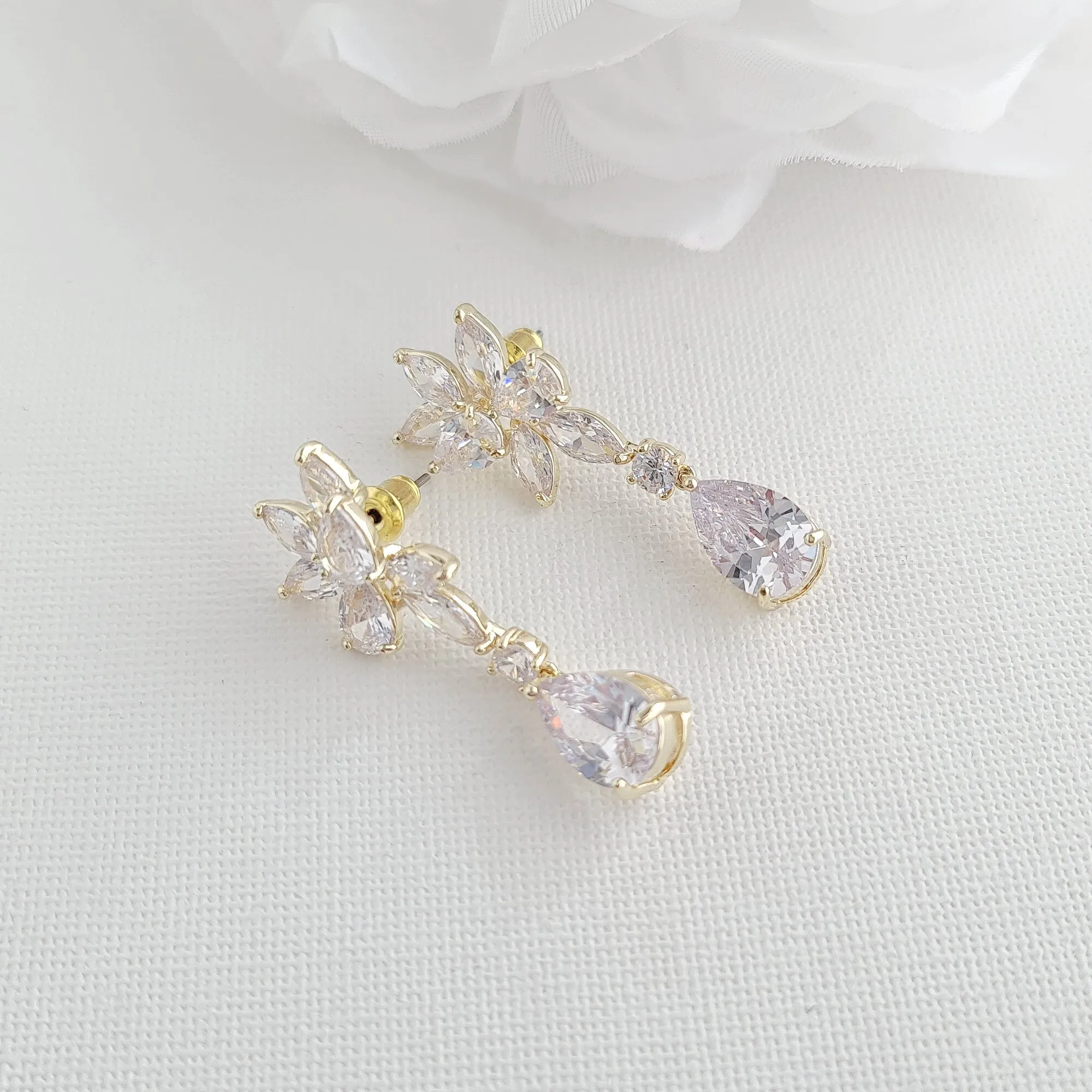 Floral Bridal Earrings with Teardrops-Ivy