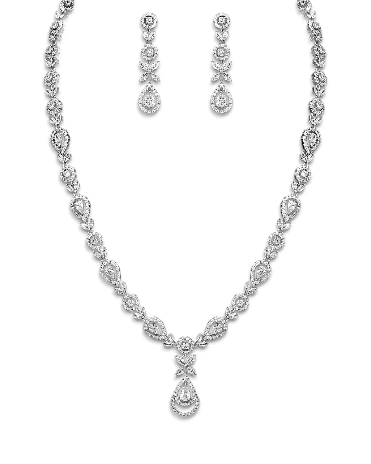 Floral CZ Wedding Necklace Set