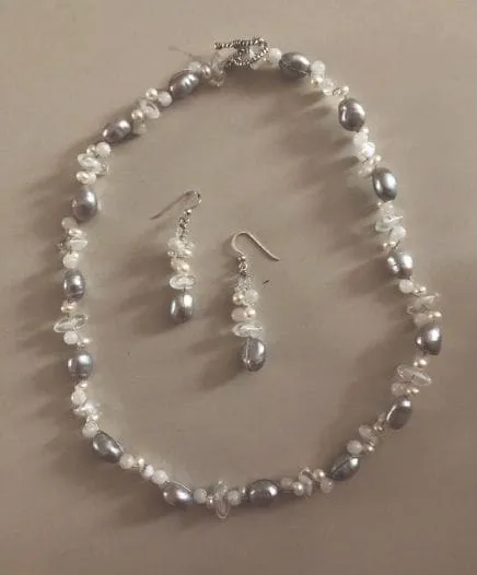 Freshwater pearl and moonstone necklace earring set