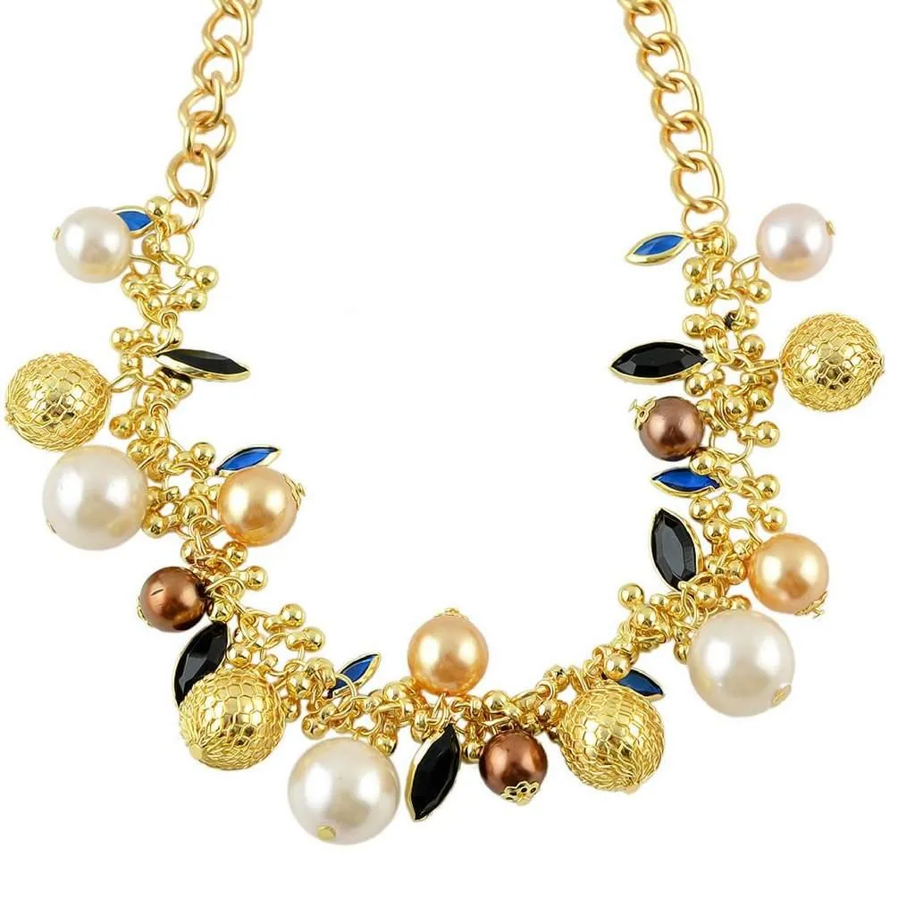 Gold Chain with White, Bronze, and Gold Beaded Statement Necklace