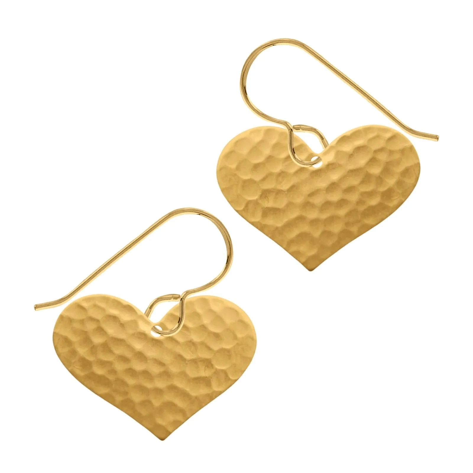 Gold Hammered Heart Dangle Earrings