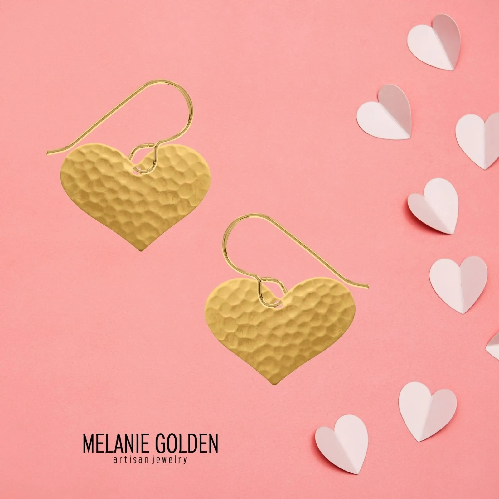 Gold Hammered Heart Dangle Earrings