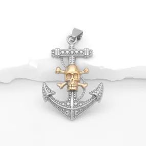 Gold Tone Crossbone Skull with Anchor Pendant