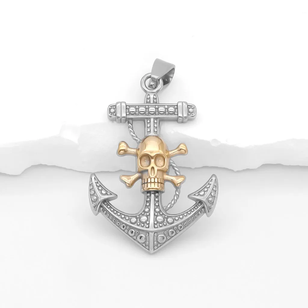 Gold Tone Crossbone Skull with Anchor Pendant