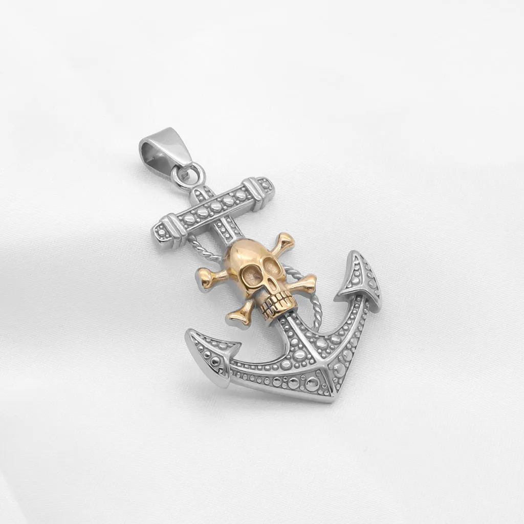 Gold Tone Crossbone Skull with Anchor Pendant