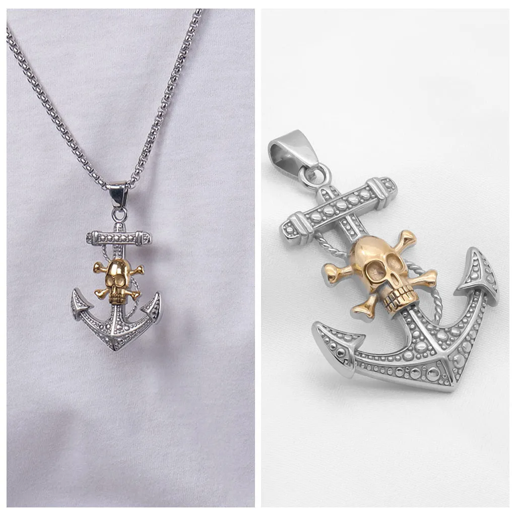 Gold Tone Crossbone Skull with Anchor Pendant