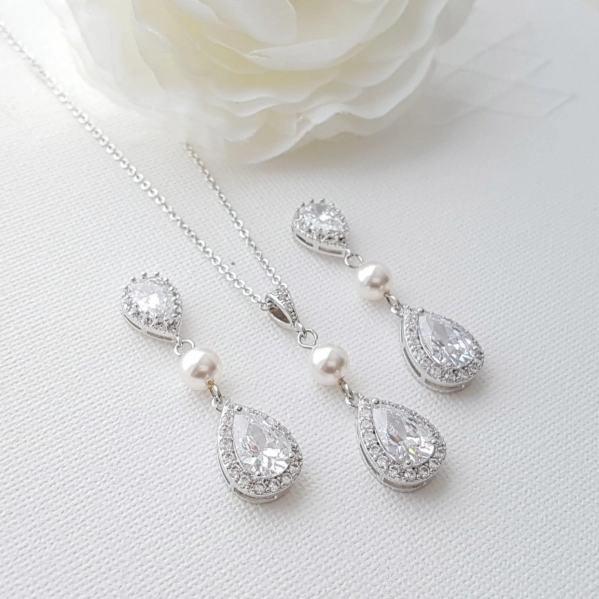 Gold Wedding Jewelry Set with Earrings & Necklace- Emma