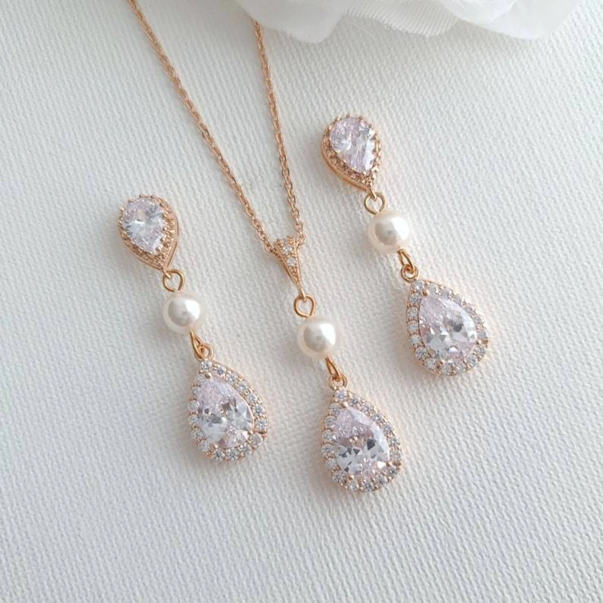 Gold Wedding Jewelry Set with Earrings & Necklace- Emma