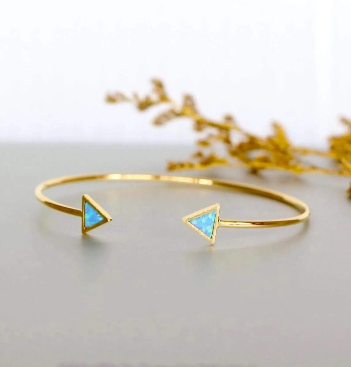 Gold Wrist Cuff, Triangle Opal Bracelet, Open And Adjustable Gold Bangles, Minimalist Gift Jewelry, Bridesmaids Gift